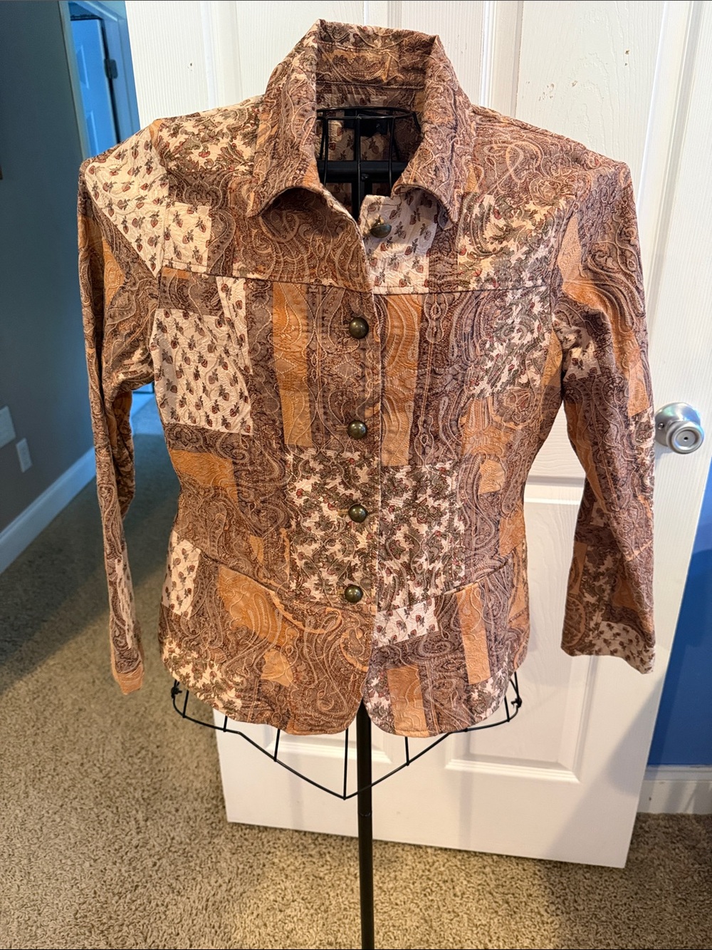 Analogy Women's Patchwork Paisley Blazer Jacket Artsy Boho Large